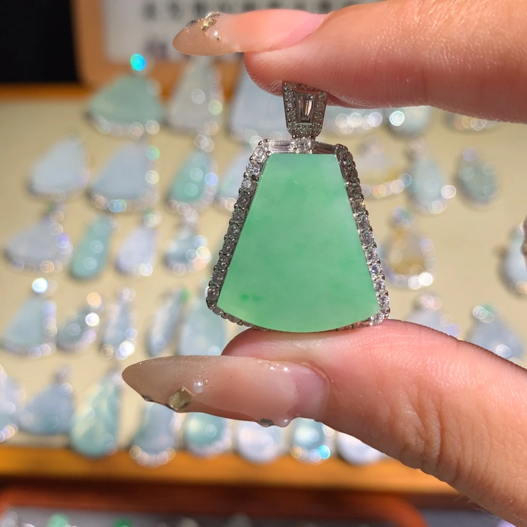 翡翠银S925镶嵌挂件牌子