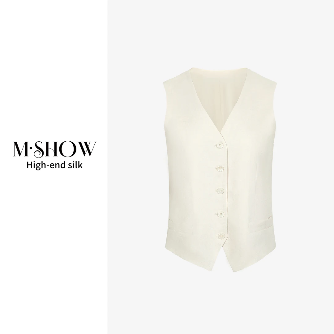 【墨秀亚麻】定制亚麻16姆米双绉内衬百搭无袖马甲上衣8914M