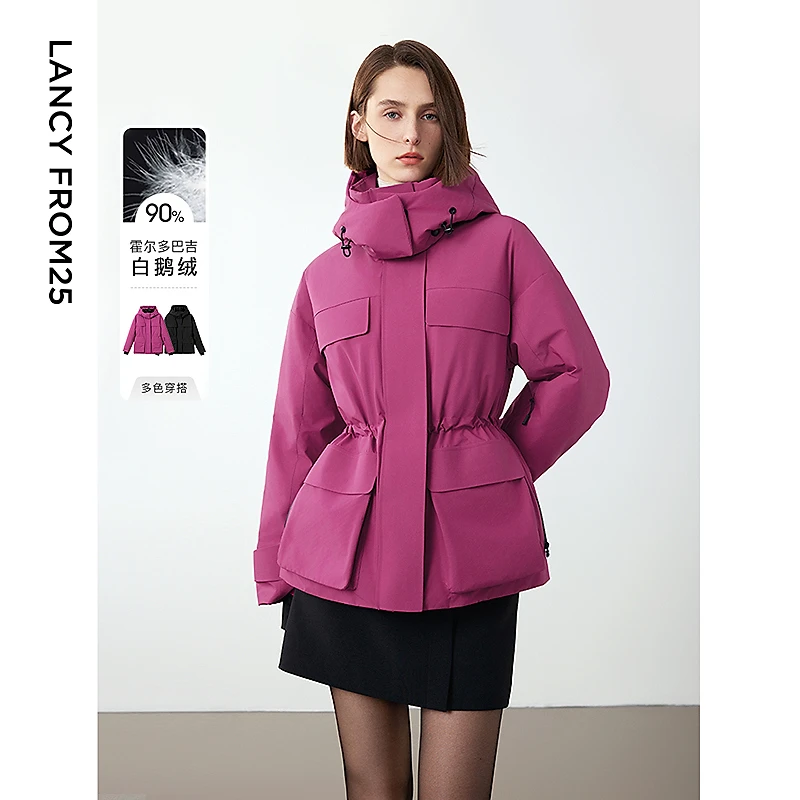 朗姿霍尔多巴吉白鹅绒设计感气质工装修身短款冬季羽绒服2024新款