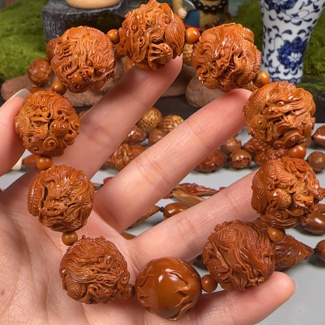 手串/手链橄榄核21镂空九龙戏珠