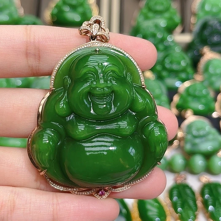 和田玉（碧玉）颈饰18K金镶嵌