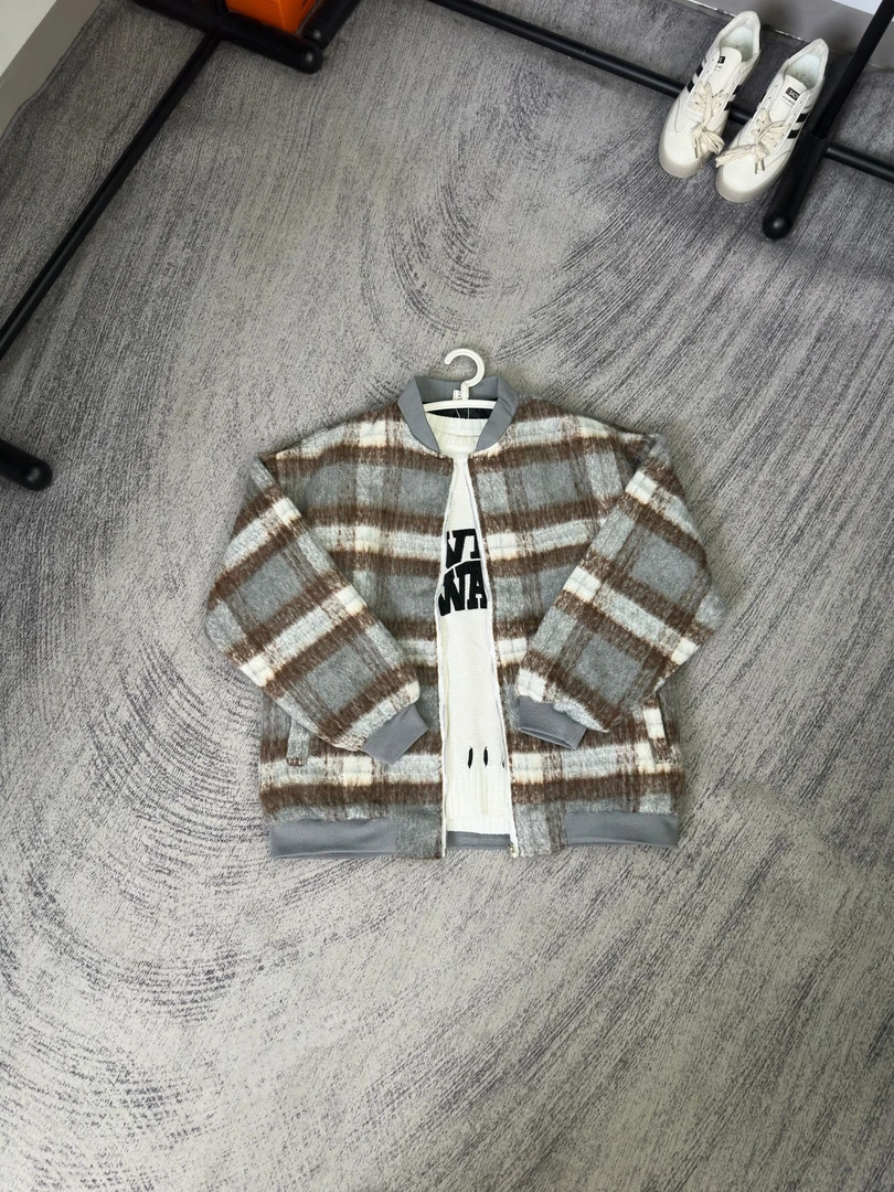 7700-BY秋冬季潮牌美式复古格子毛呢外套男女情侣小香风夹克上衣