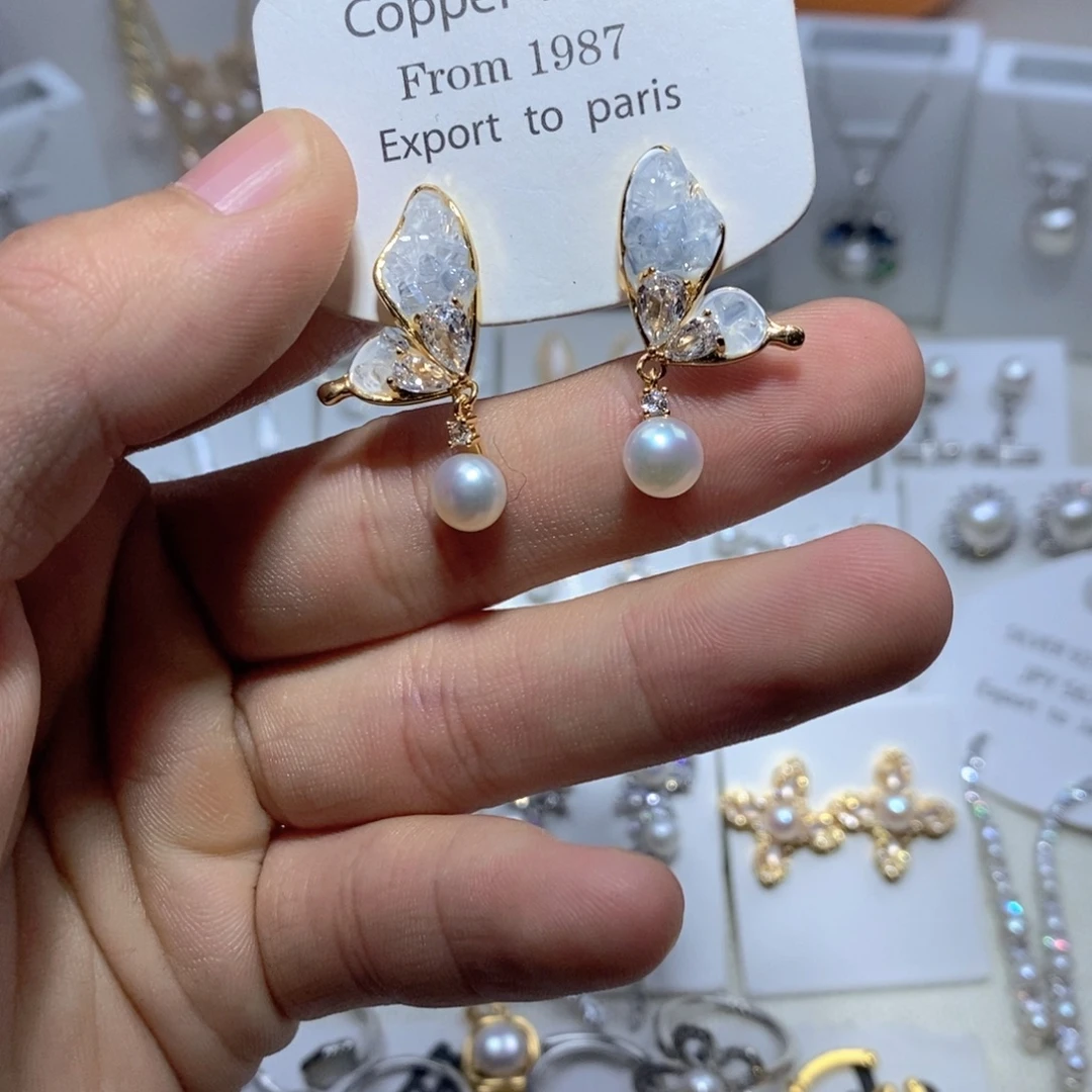 耳饰银S925镶嵌淡水珍珠