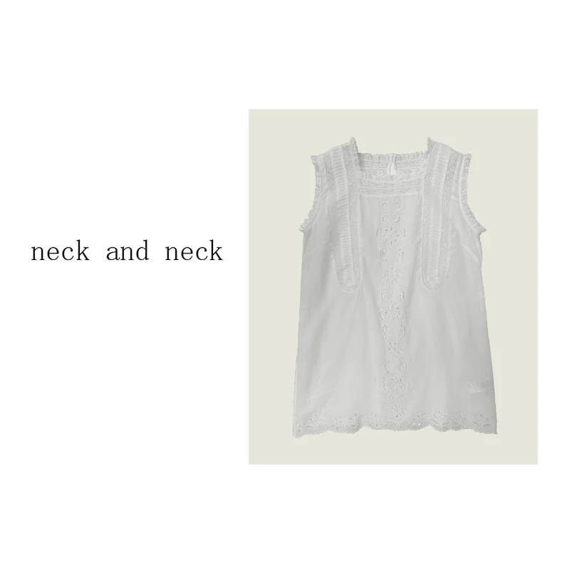 【 neck and neck 】“ 泡沫之夏 ” 镂空刺绣白色气质无袖上衣