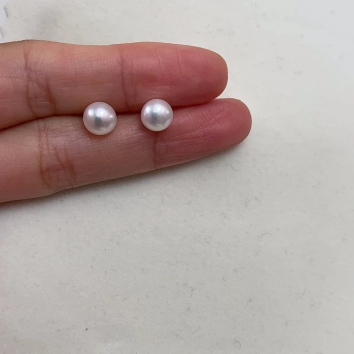 淡水珍珠耳饰银S925镶嵌7馒头