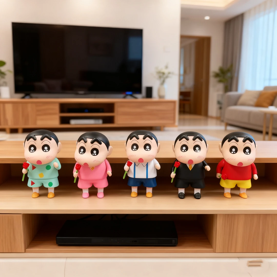 手拿玫瑰蜡笔小新摆件10cm摆件小号日本动漫玩偶礼物可爱