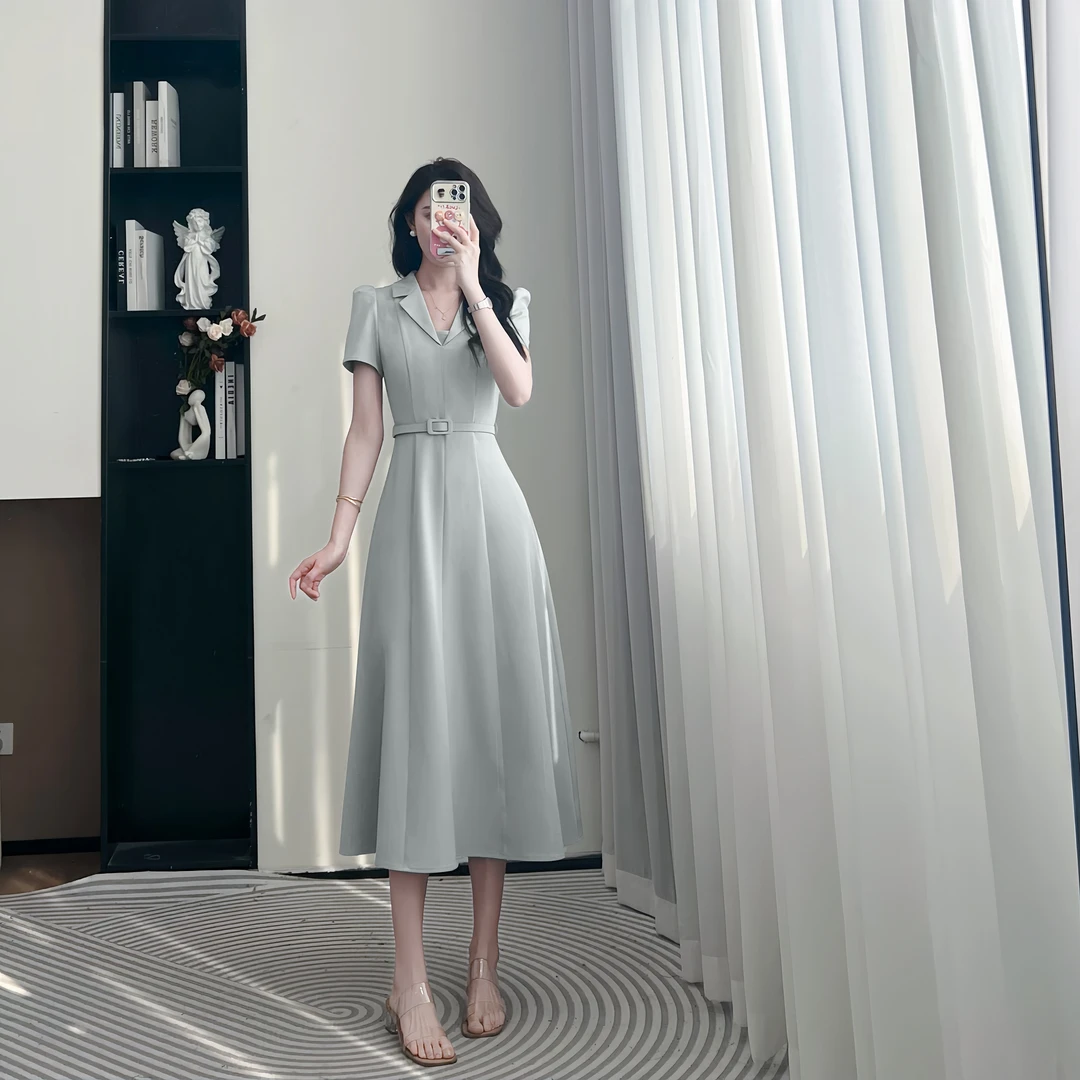 拉夏贝尔25夏季新知性风温柔女装显瘦短袖赫本风连衣裙 10422 LSC