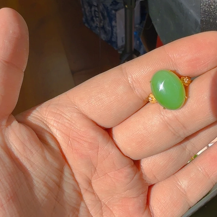 和田玉（碧玉）戒指银S925镀金镶嵌