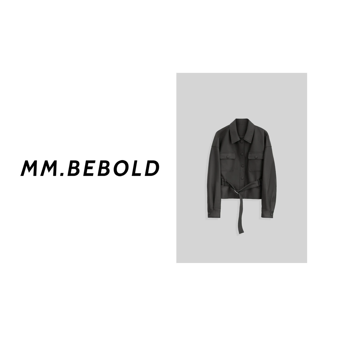 【妙姐精选】系带百搭单排扣皮外套MKF24166