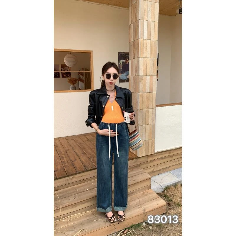 秋季新款孕妇牛仔男友裤直筒显瘦孕妇牛仔