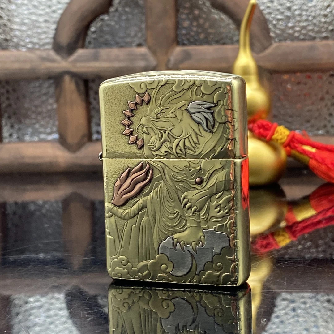 ZIPPO/之宝打火机 白虎盔甲镜面黄铜镶嵌紫铜【小飞甄选】DYJ1