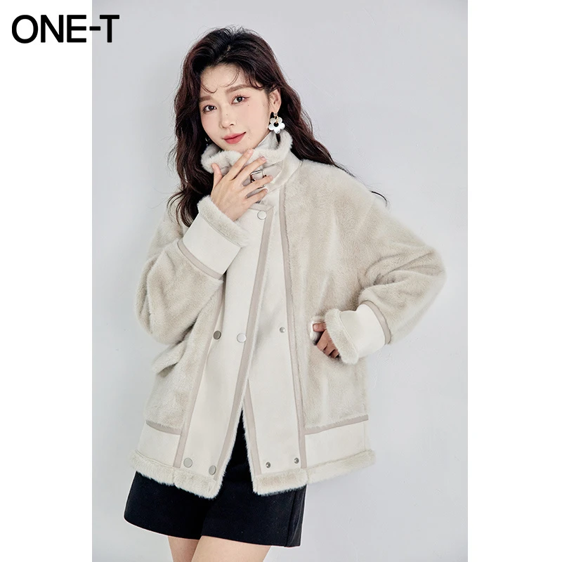 凡兔皮毛一体仿貂绒夹克女2024冬季翻领时尚美拉德穿搭外套1M1000