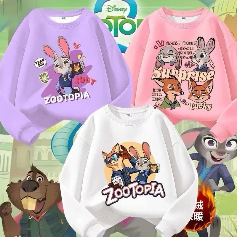 疯狂动物尼克朱迪加绒卫衣儿童秋冬款男女圆领加厚上衣中小童衣服