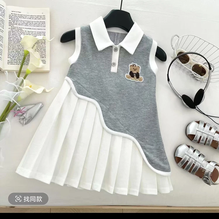 韩版童装2025新款夏季女童polo领连衣裙女宝宝洋气翻领无袖背心