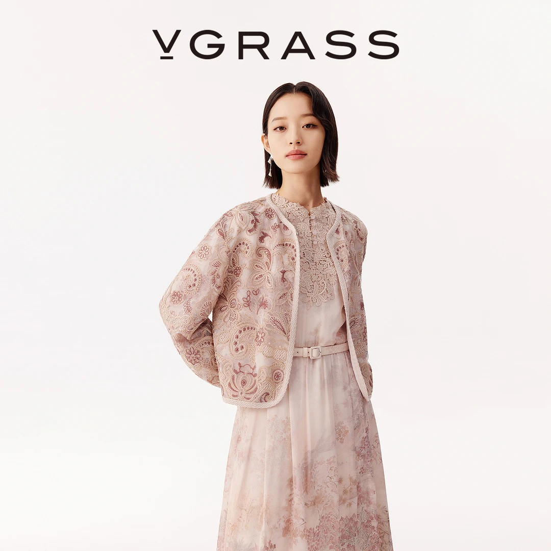 VGRASS双色盘绳绣水溶绣外套25早秋新款万能百搭外套女VSW3Q3700X