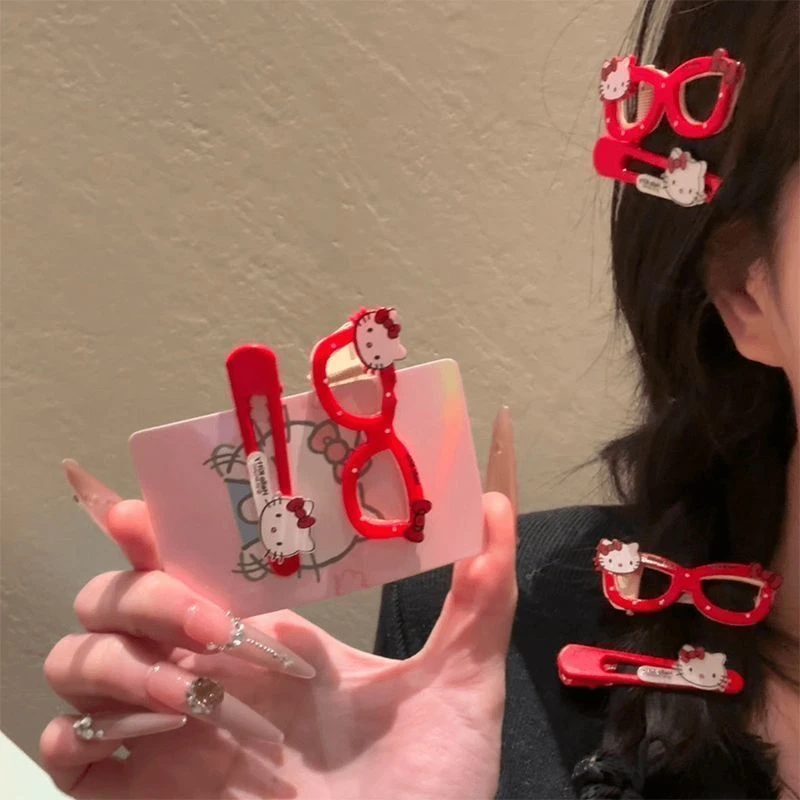 【KT小铺】凯蒂三丽鸥Kitty鸭夹一对 卡通时尚眼镜发夹发饰配