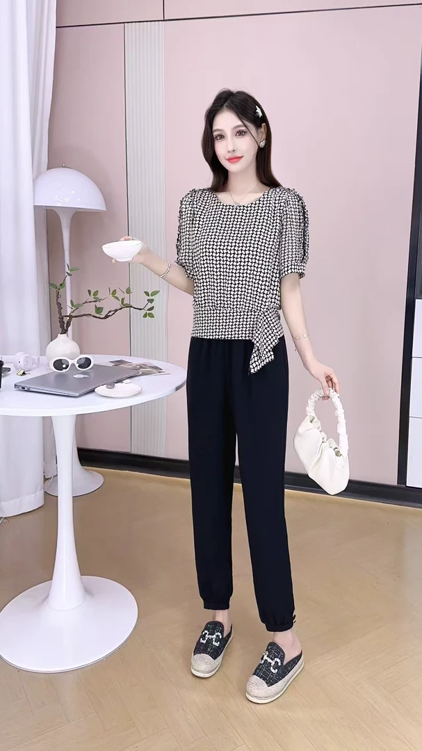 #2408 洋气碎花衬衫女高级感减龄小衫➕宽松休闲裤套装