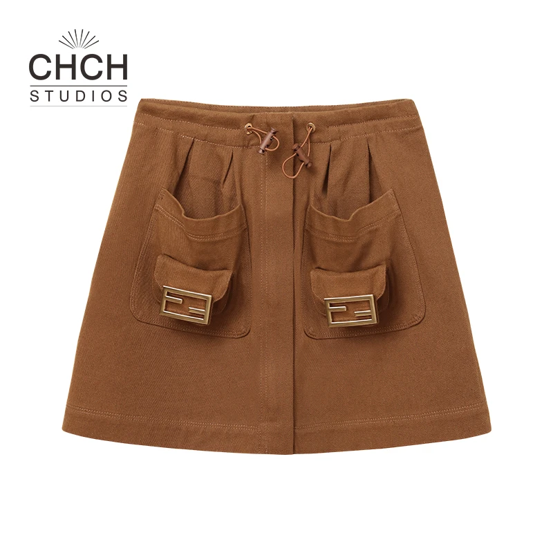 RAQBQ08064设计感抽绳口袋工装半裙高腰百搭a字包臀裙