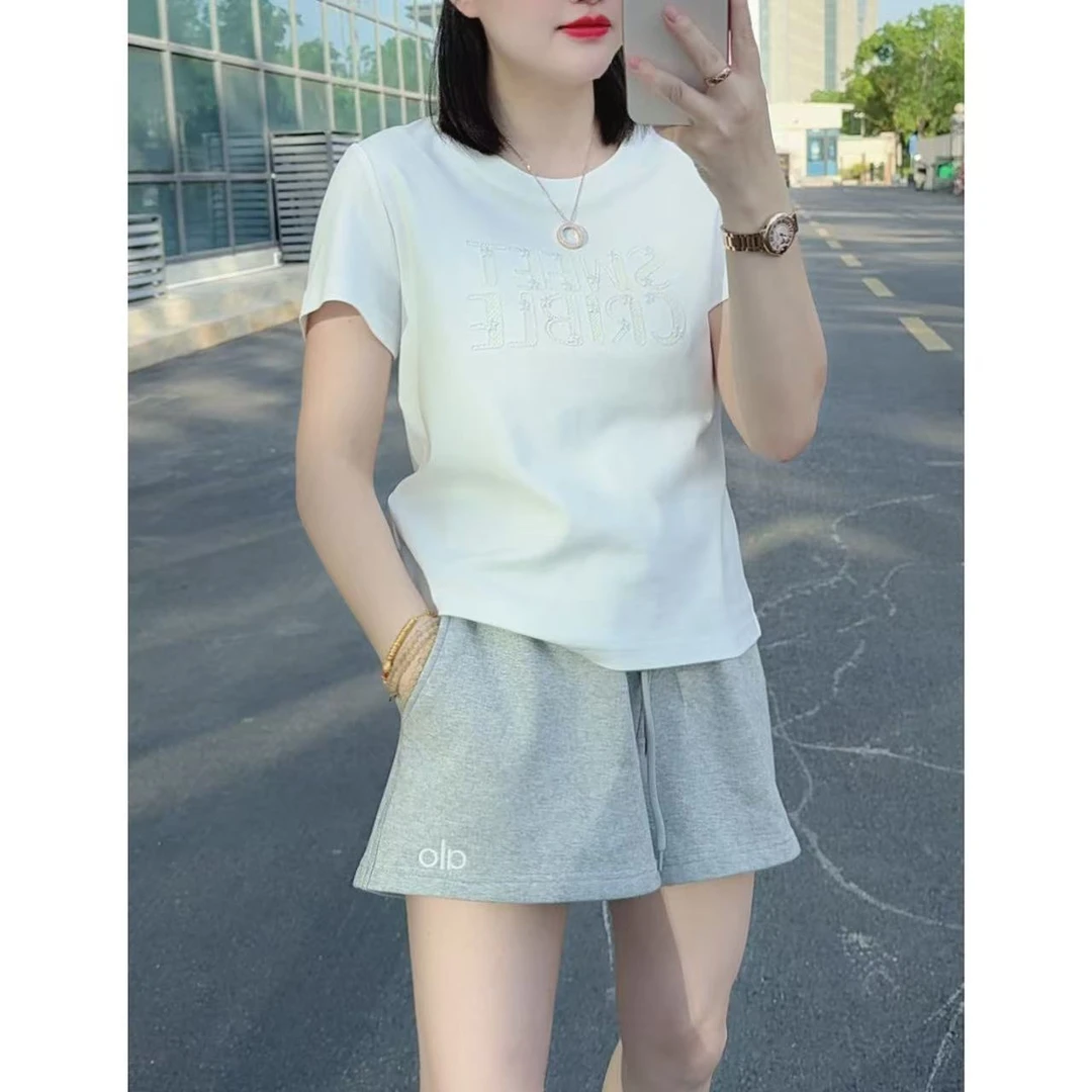 K·K「字母刺绣」新款刺绣字母休闲短袖潮流时尚百搭短t