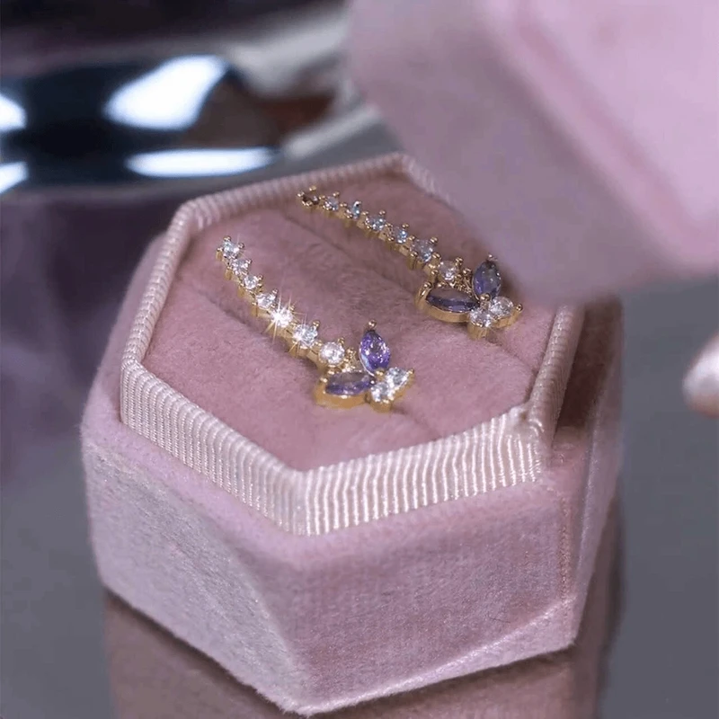 合金耳饰 紫色【蝶骨】高级感耳饰轻奢时尚百搭小众气质精致耳环