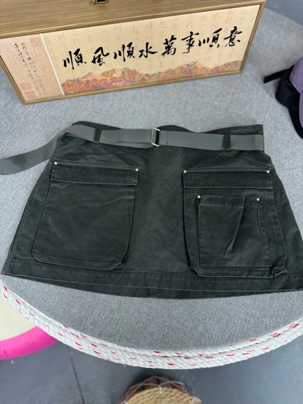 8266夏季薄款高腰复古宽松显瘦立体口袋工装短裙