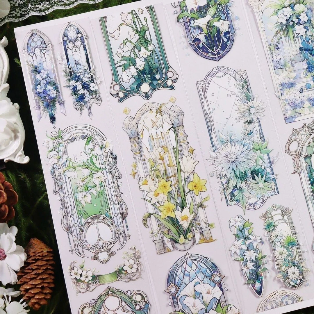 梦幻森林花背景pet贝壳胶带手帐分装贴纸手机手账diy造景装饰素材