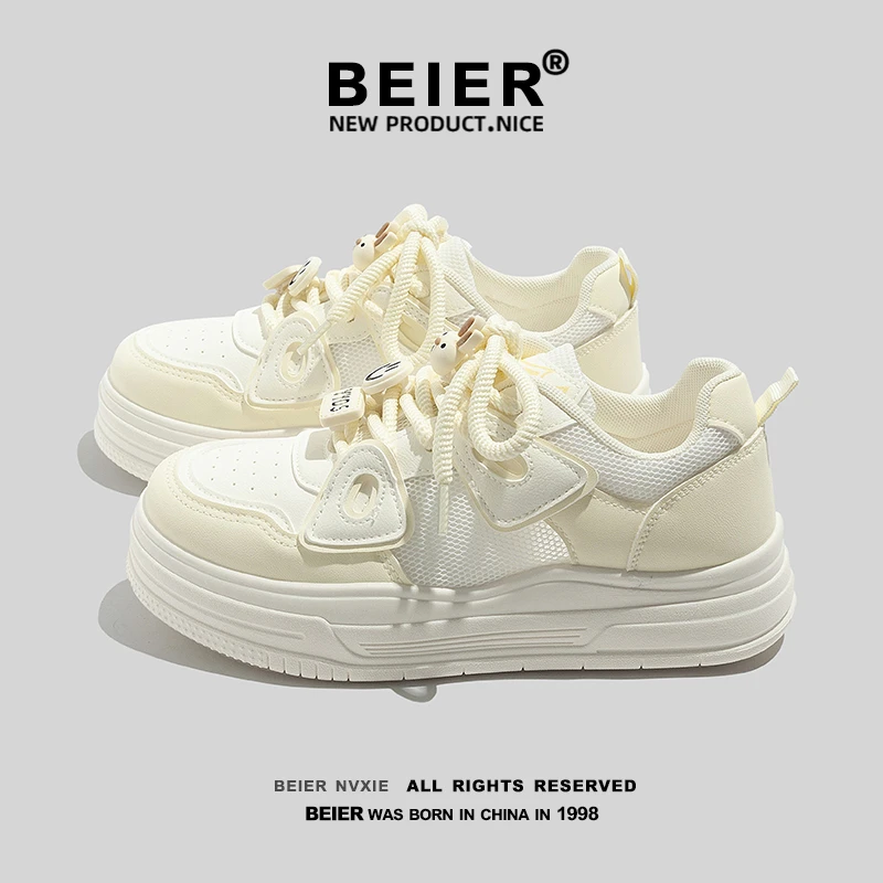 BEIER韩版小众设计感透气网面板鞋夏季小白鞋女学生百搭女鞋3716