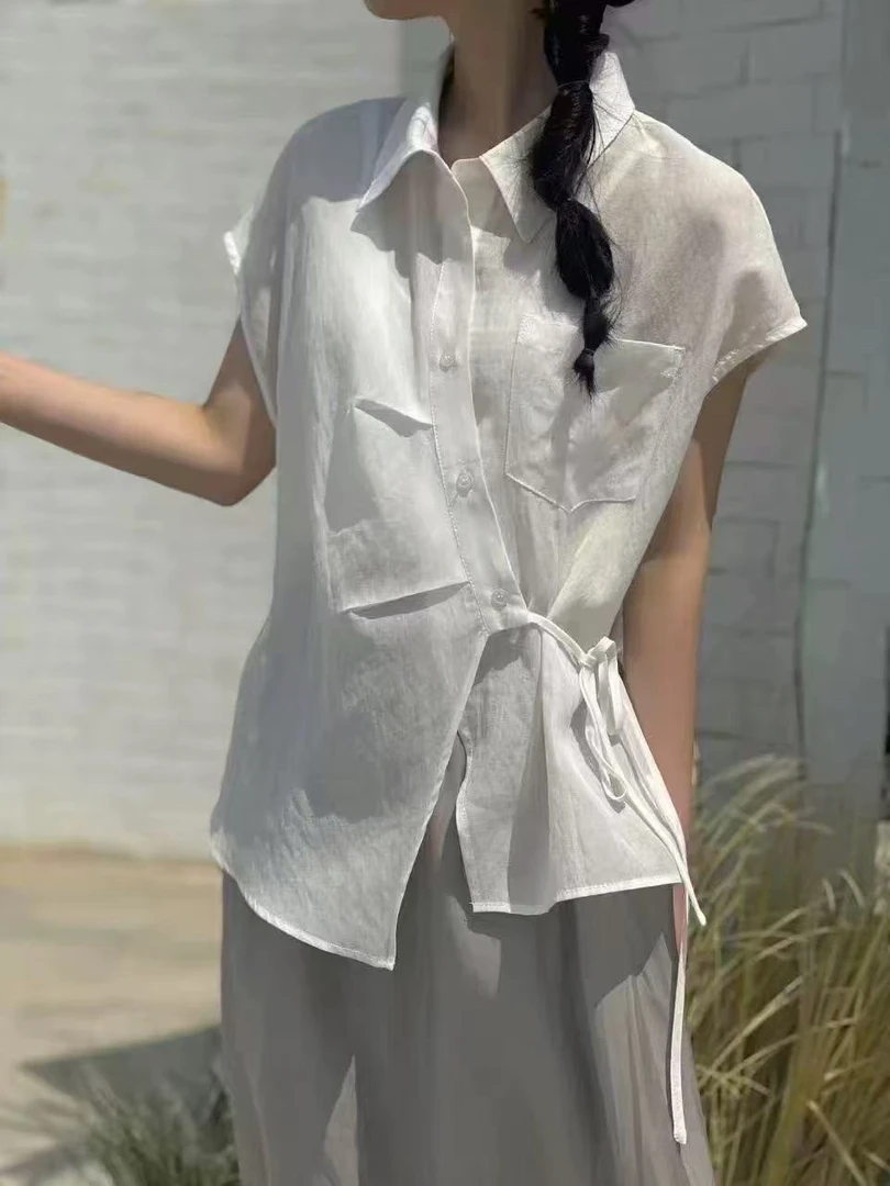 【云云精选】2588 夏季新款无袖绑带小衫