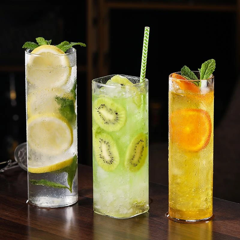 轻薄无铅玻璃鸡尾酒杯网红圆形简约薄底长饮杯柯林杯果汁杯方形杯