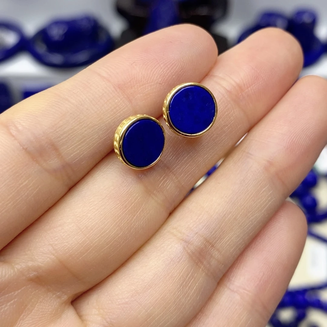 青金石耳饰银S925镀金镶嵌