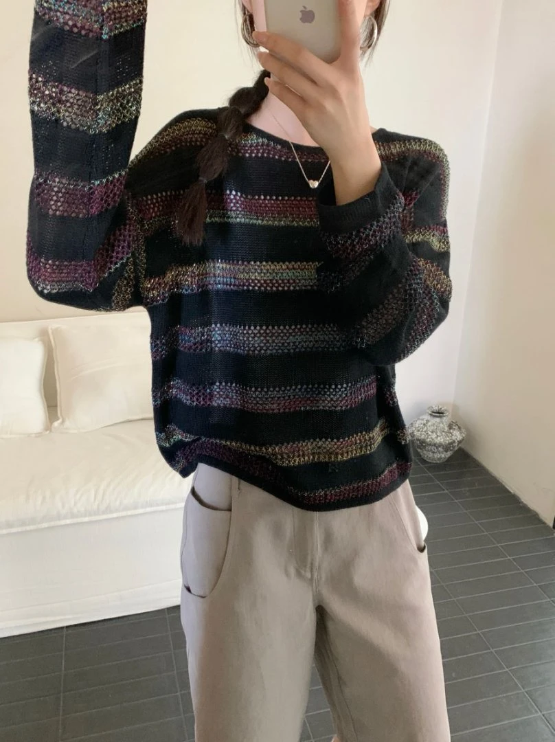【素简.970180】秋冬新款羊毛混纺彩虹冰麻丝精纺女装上新羊毛衫