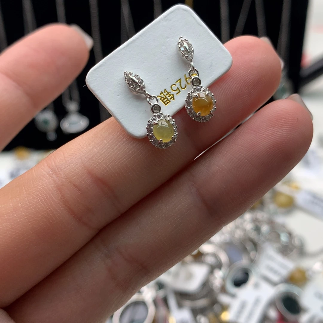 翡翠银S925镶嵌颈饰耳钉