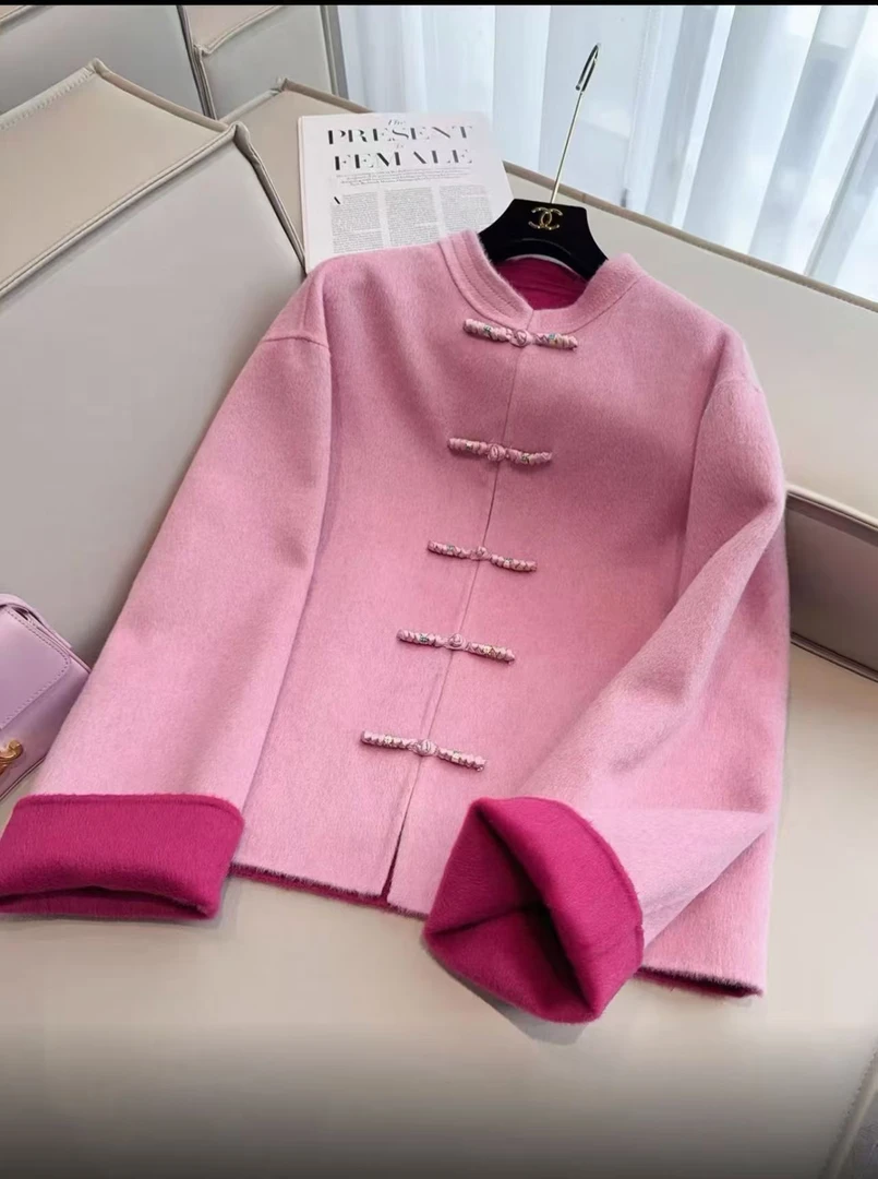 新中式国风盘扣双面羊毛大衣女2025秋冬气质毛呢短外套25067