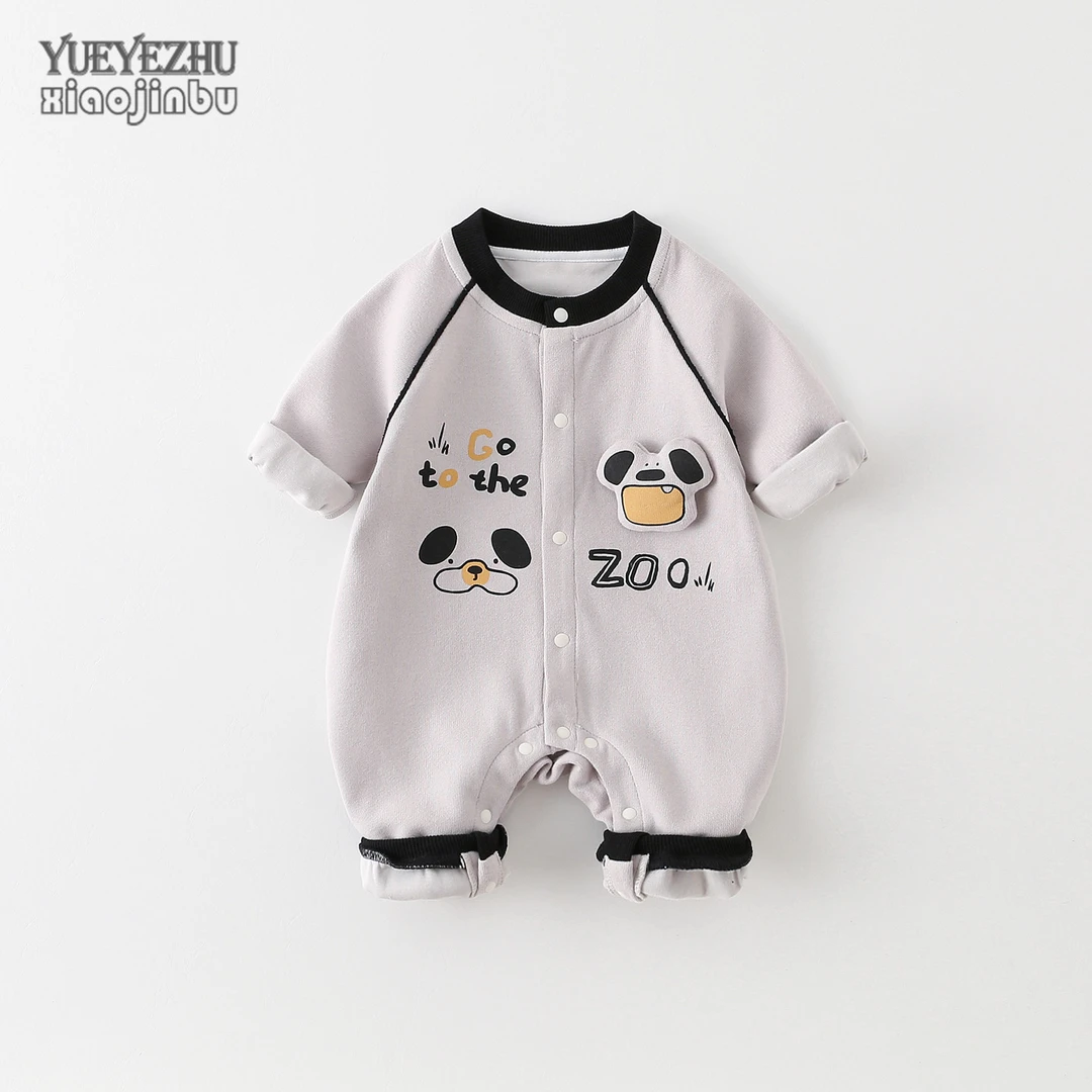 新生婴儿连体衣秋季长袖男宝宝帅气衣服秋装韩版时髦哈衣爬服一岁