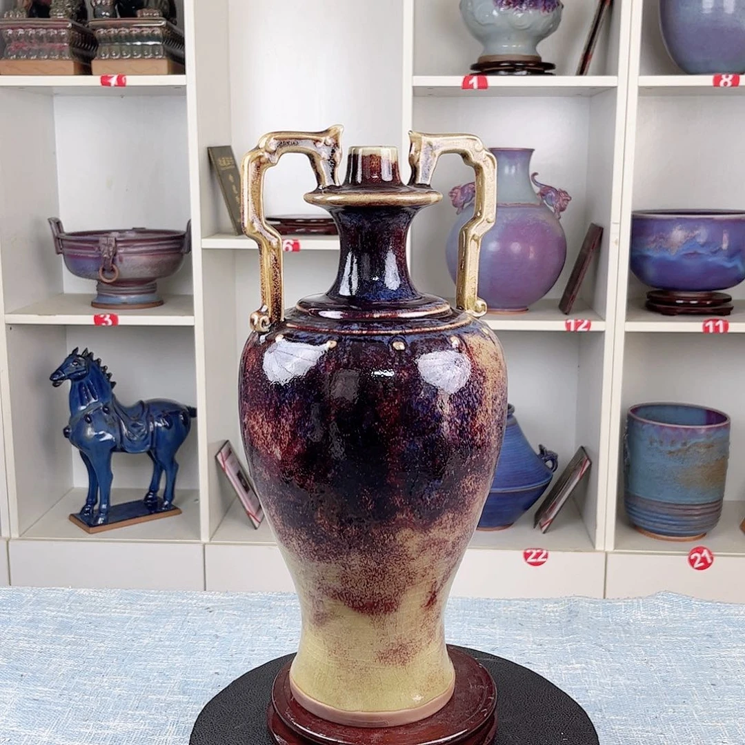 瓷片双龙瓶41公分煤烧藏品高端