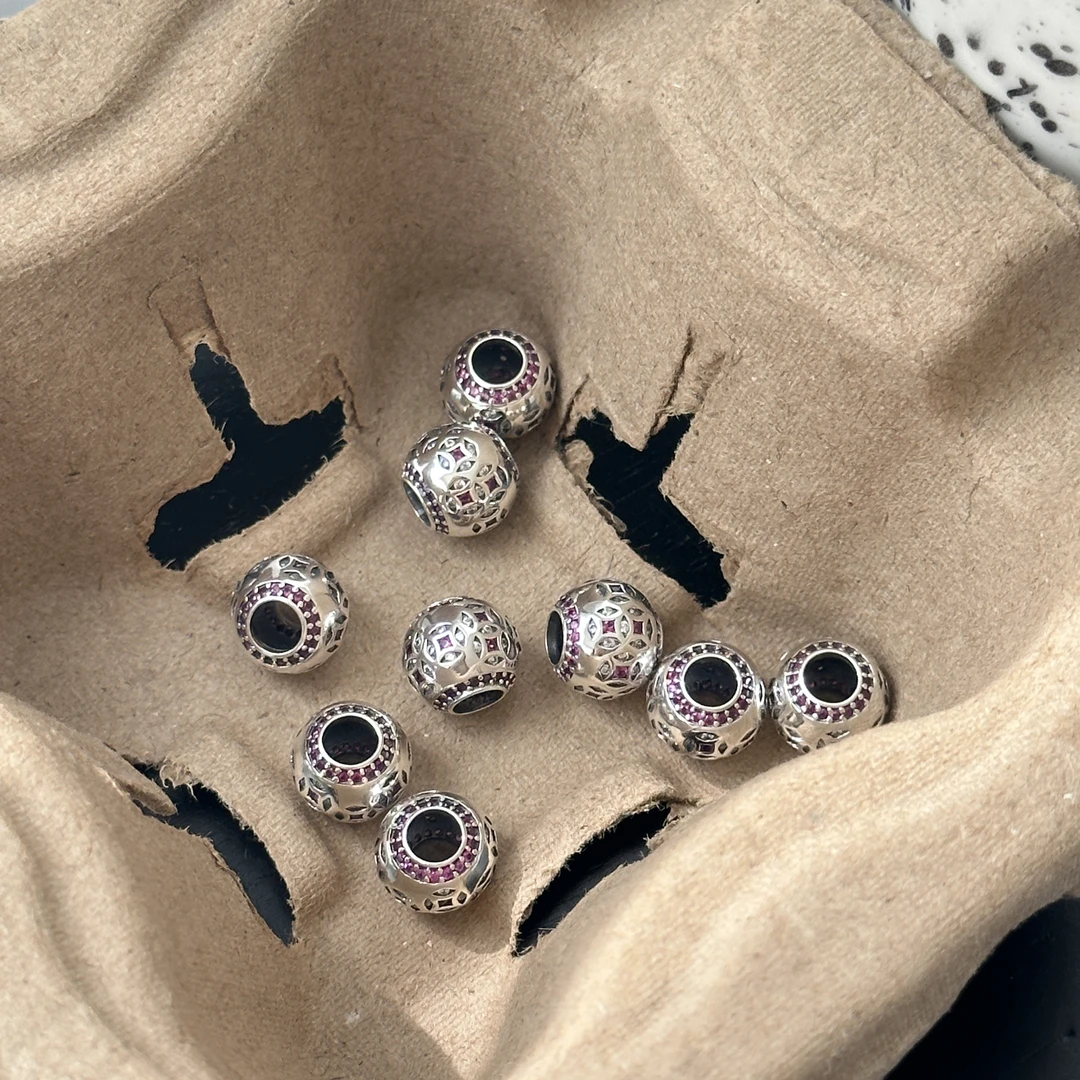 吊坠925银合成锆石 原创设计简约百搭女钱币路路通串珠吊坠 3856