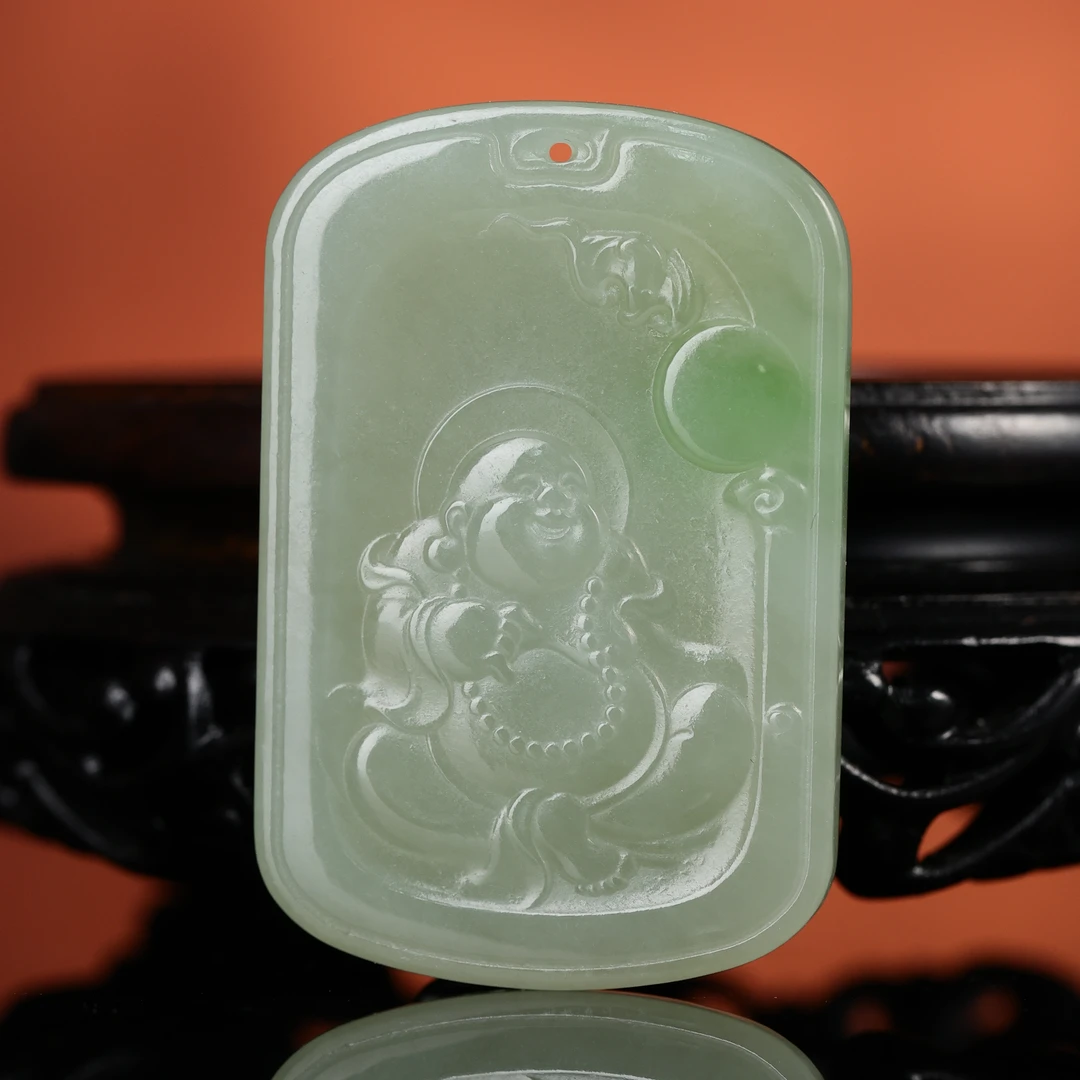 dx和田玉翠青玉弥勒佛牌250715032