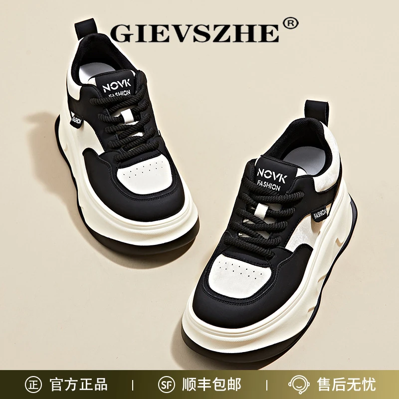 GIEVSZHE纪诗哲新款时尚百搭复古女鞋厚底内增高休闲透气老爹鞋女