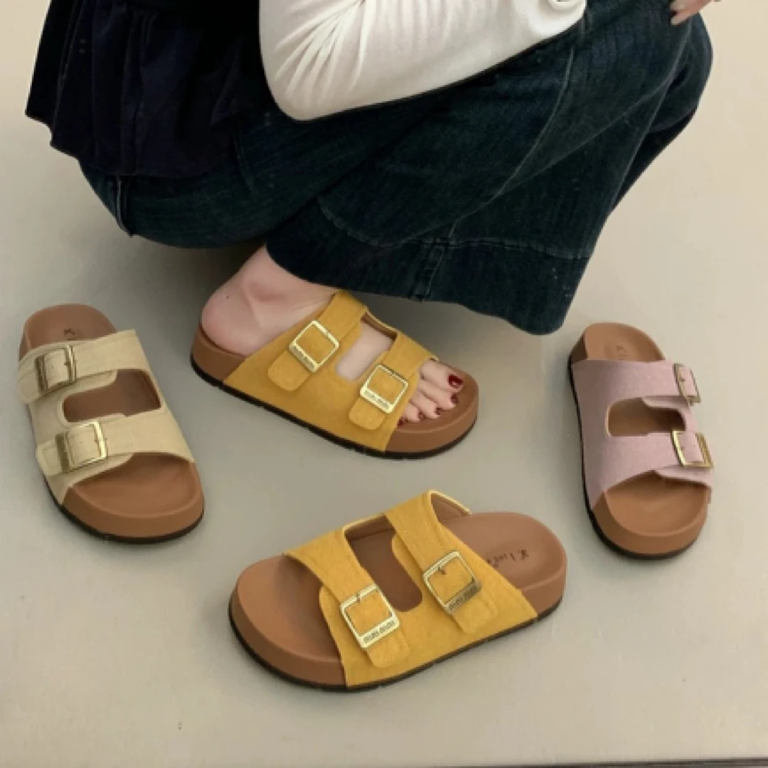 防滑日常反绒一字拖勃肯凉拖鞋女鞋凉鞋复古凉拖鞋勃肯半拖鞋