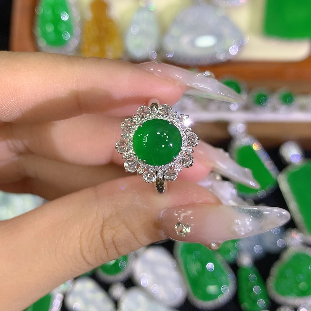 翡翠戒指18K金镶嵌静*8888888