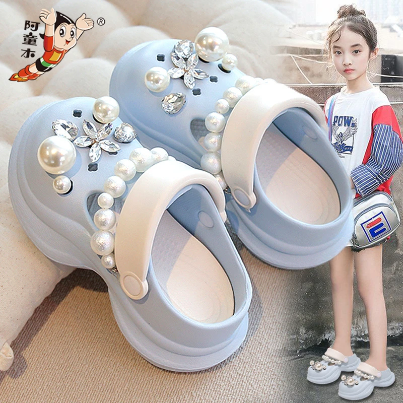 阿童木断码儿童洞洞鞋女童夏季防水防滑拖鞋中大童水钻凉拖女孩沙