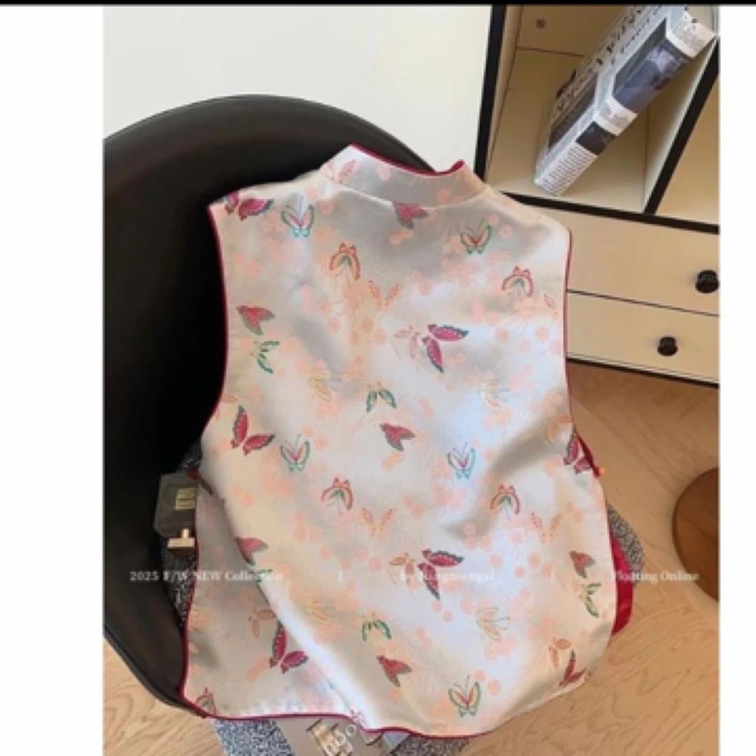 俏佳人春秋夏季复古印花刺绣民族风马夹中国风古装上衣