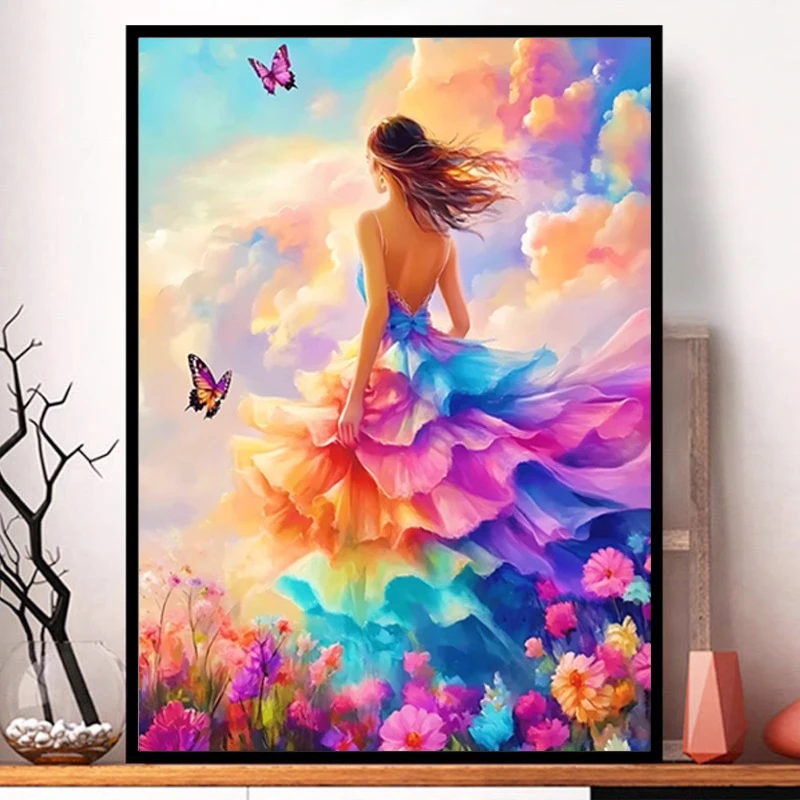 摇曳生姿十字绣蝴蝶女孩简约【41色满绣无勾边】