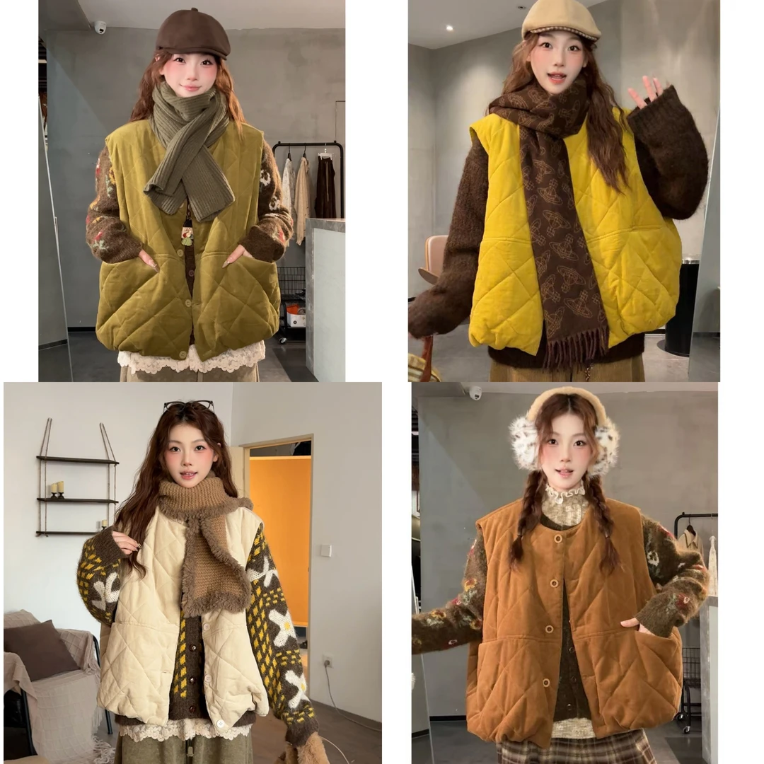 VGVL马甲【苔痕漫阶】秋冬新款复古显白加厚夹棉百搭马甲女30341