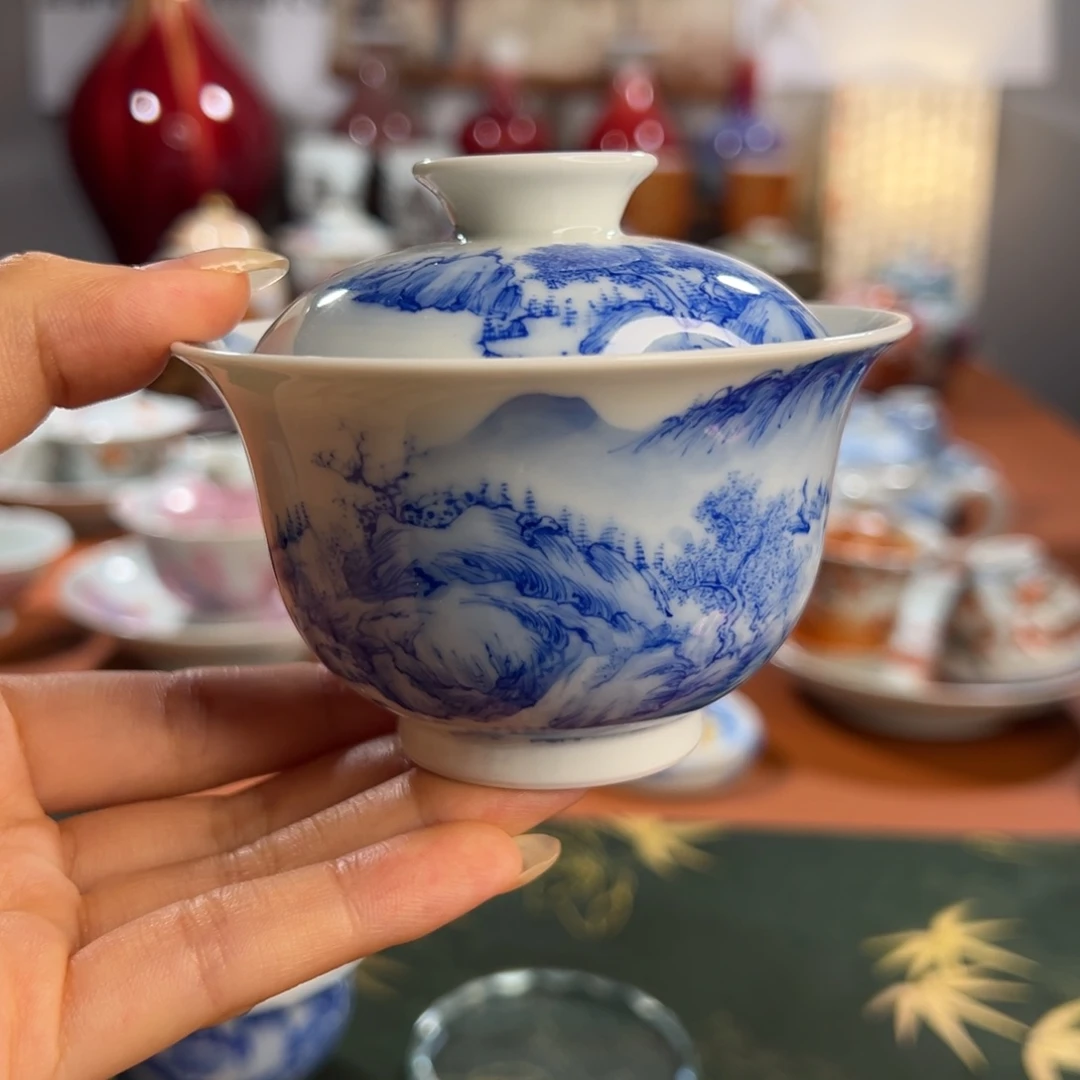 知冬煮雪手工手绘茶具盖碗