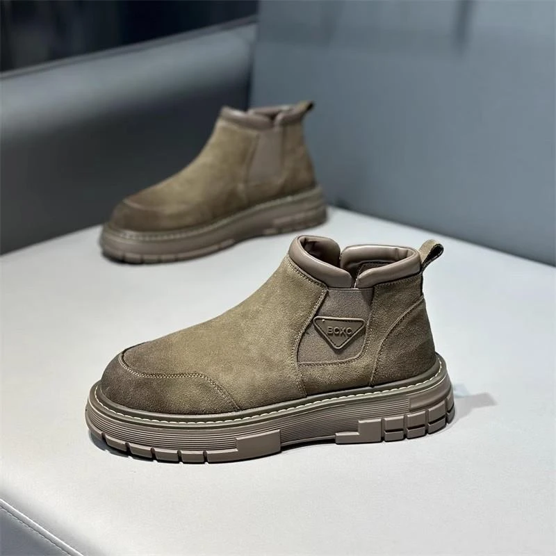 HKHY马丁靴男款冬季加绒保暖2025年新款高帮英伦风真皮套筒中