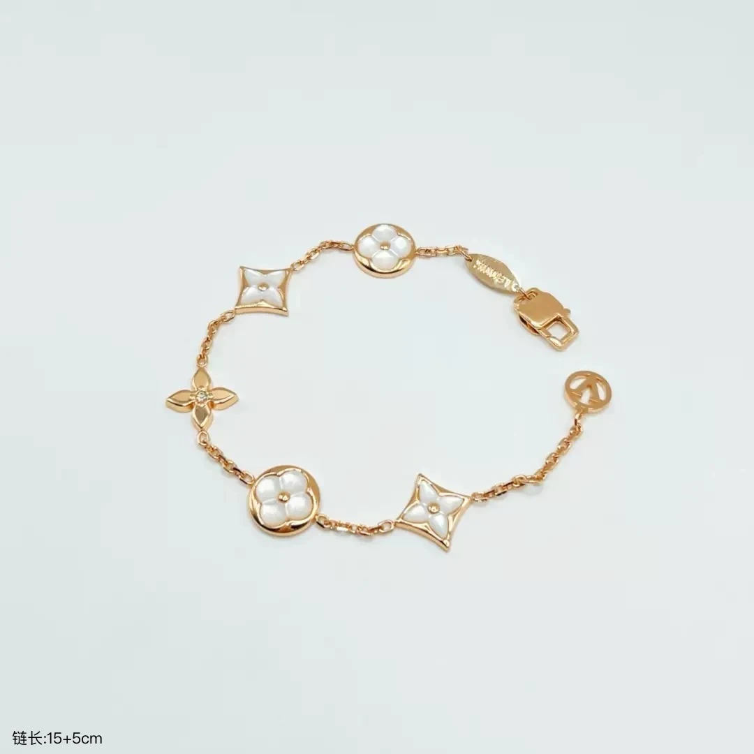 合金手链 18K香槟金色白贝老花手链 时尚百搭经典【买一送一】