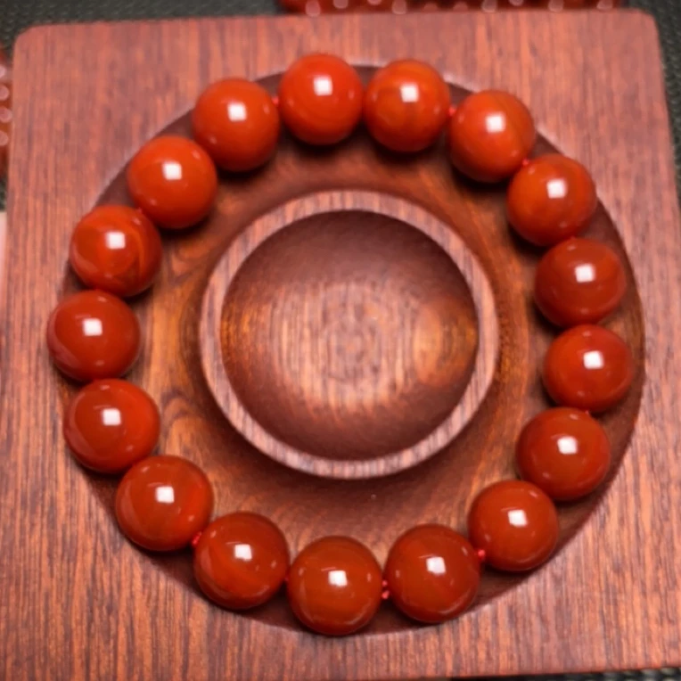 川料瓦西柿子红四川瓦西精品12mm手串柿子满肉玛瑙