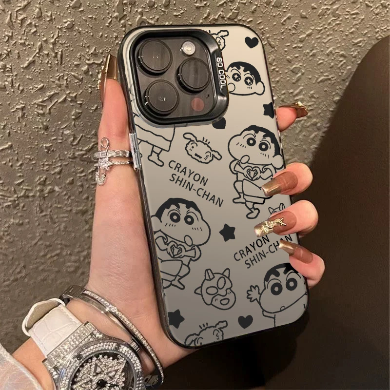 线条小新适用苹果16手机壳华为小米iphone15promax动漫14彩银大孔