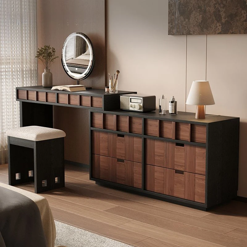 中古风梳妆台斗柜一体卧室床尾复古化妆桌收纳柜美式小户型高级感